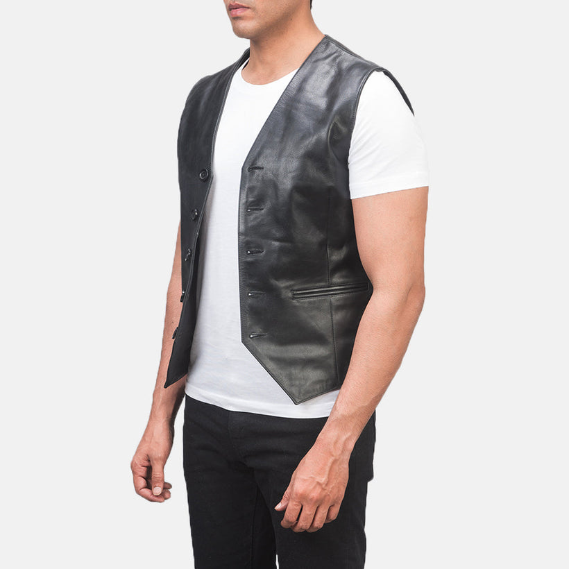 Auden أسود صديري جلد رجالي