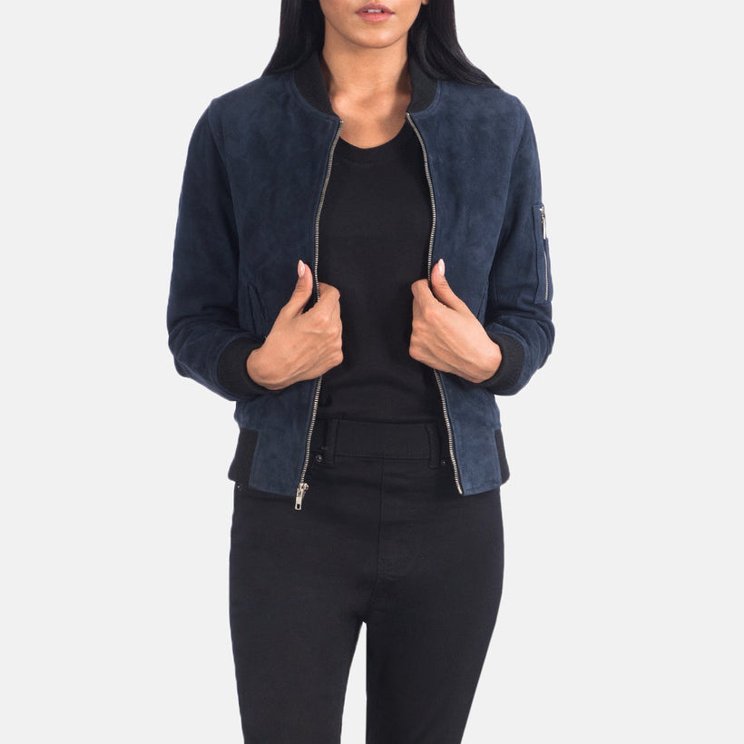 Ava MA-1 أزرق Suede جاكيت بومبر جلد نسائي