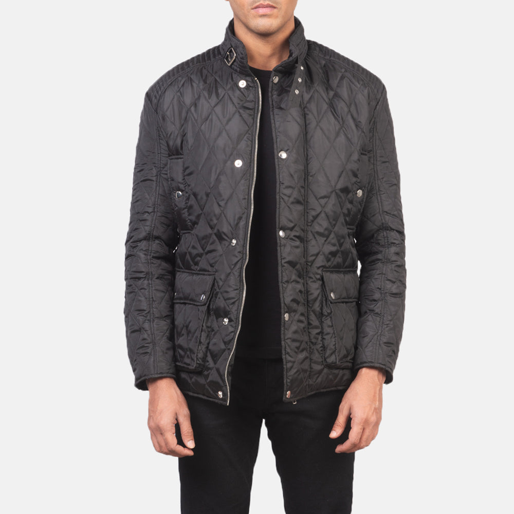 Men's Barry مبطن أسود Windbreaker جاكيت جلد رجالي in Black Polyester - Front Profile View &amp; Tailored Silhouette | Buy Online