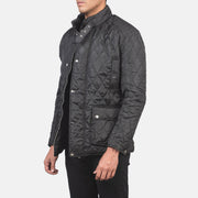 Black Polyester Winter Jacket - Back View Showing Tailored Shoulder Fit &amp; Clean Hemline