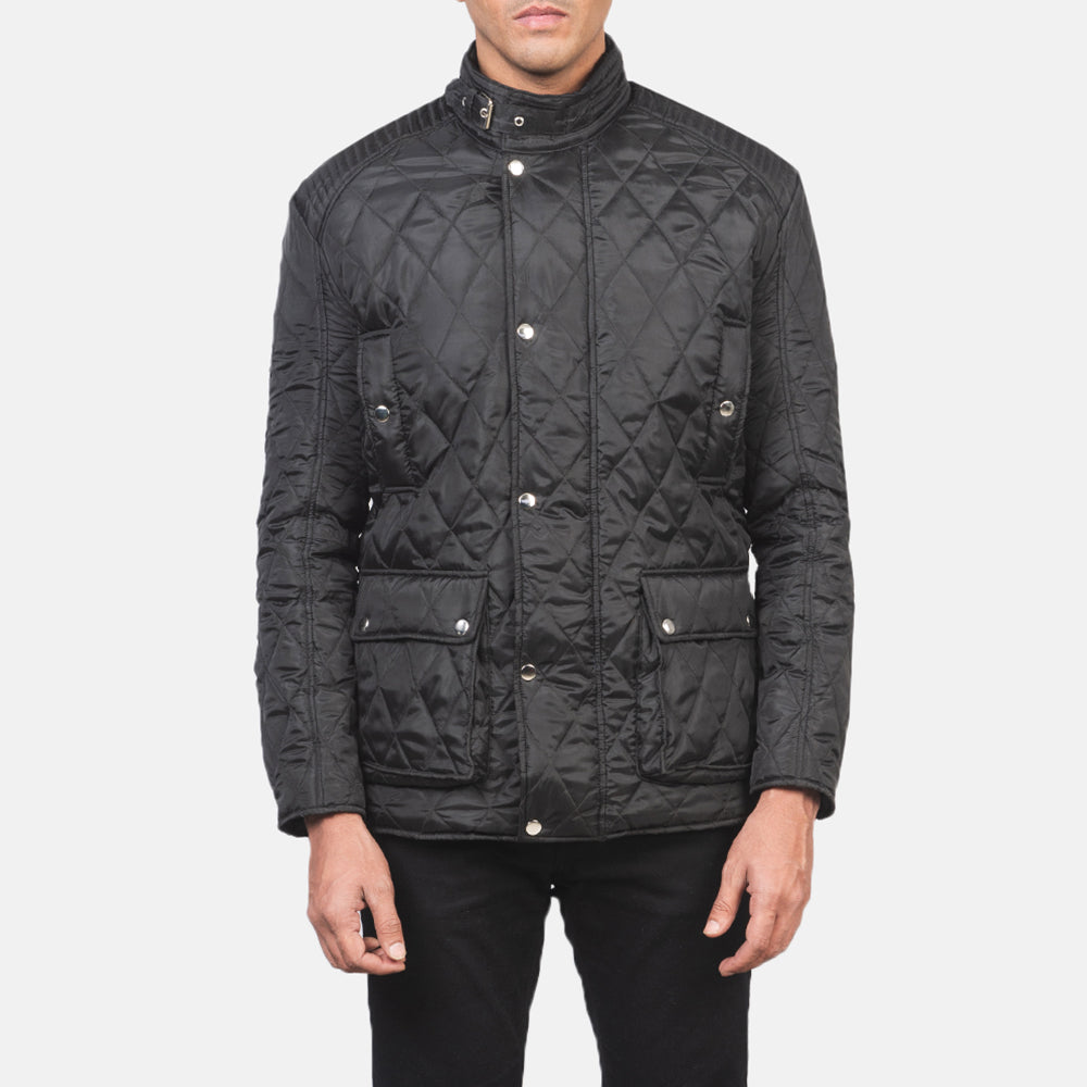 Close-Up Detail of Belted Band &amp; Button Hardware on Men's Barry مبطن أسود Windbreaker جاكيت جلد رجالي