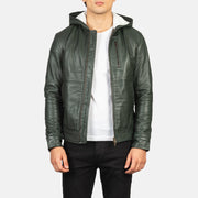 Snap Button &amp; Hem Craftsmanship Construction Detail on Men's Baston Black Hooded Leather Bomber Jacket