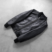 
Rib Knit & Hem Craftsmanship Construction Detail on Bliss أسود جاكيت بومبر جلد نسائي