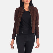 
Bliss بني Suede جاكيت بومبر جلد نسائي in Brown Goatskin Suede - عرض أمامي وقَصّة مفصلة أنيقة | شراء أونلاين عبر المتجر الرسمي