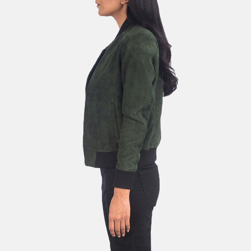 Bliss أخضر Suede جاكيت بومبر جلد نسائي