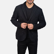 Borges أسود بليزر جلد رجالي in Black Poly-Cotton - Front Profile View &amp; Tailored Silhouette | Buy Online