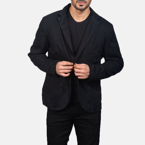Borges Black Blazer in Black Poly-Cotton - Front Profile View & Tailored Silhouette | Buy Online