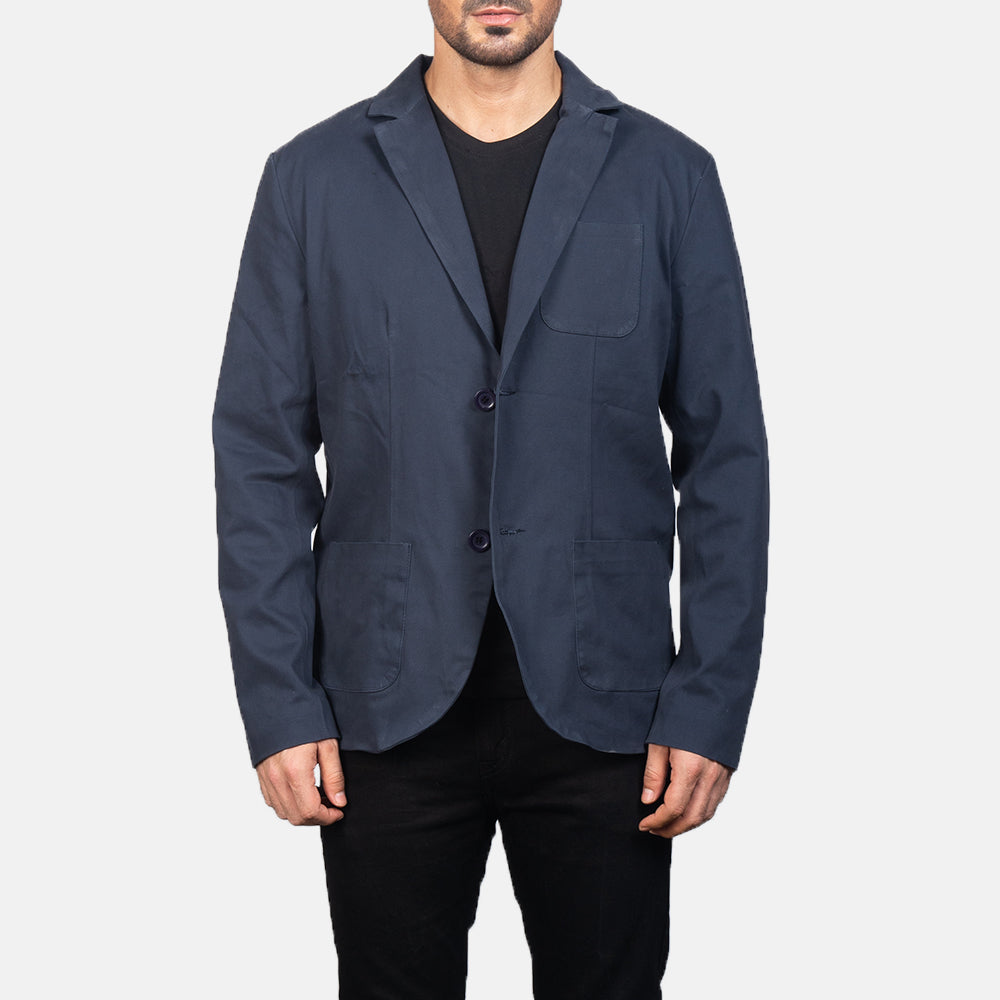 Borges Navy أزرق بليزر جلد رجالي in Navy Blue Poly-Cotton - Front Profile View &amp; Tailored Silhouette | Buy Online