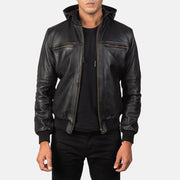 
Bouncer Biz Black Leather Hooded Bomber Jacket in Black Cowhide Leather - عرض أمامي وقَصّة مفصلة أنيقة | شراء أونلاين عبر المتجر الرسمي