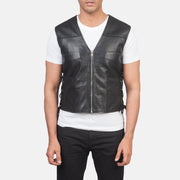 
تفاصيل مقربة of Classic Collar & Zipper Hardware on Brandon أسود صديري جلد رجالي