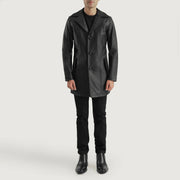 Brawnton أسود معطف جلد رجالي - Lateral Side Profile View Showing Sleeve Cut &amp; Athletic Taper Fit