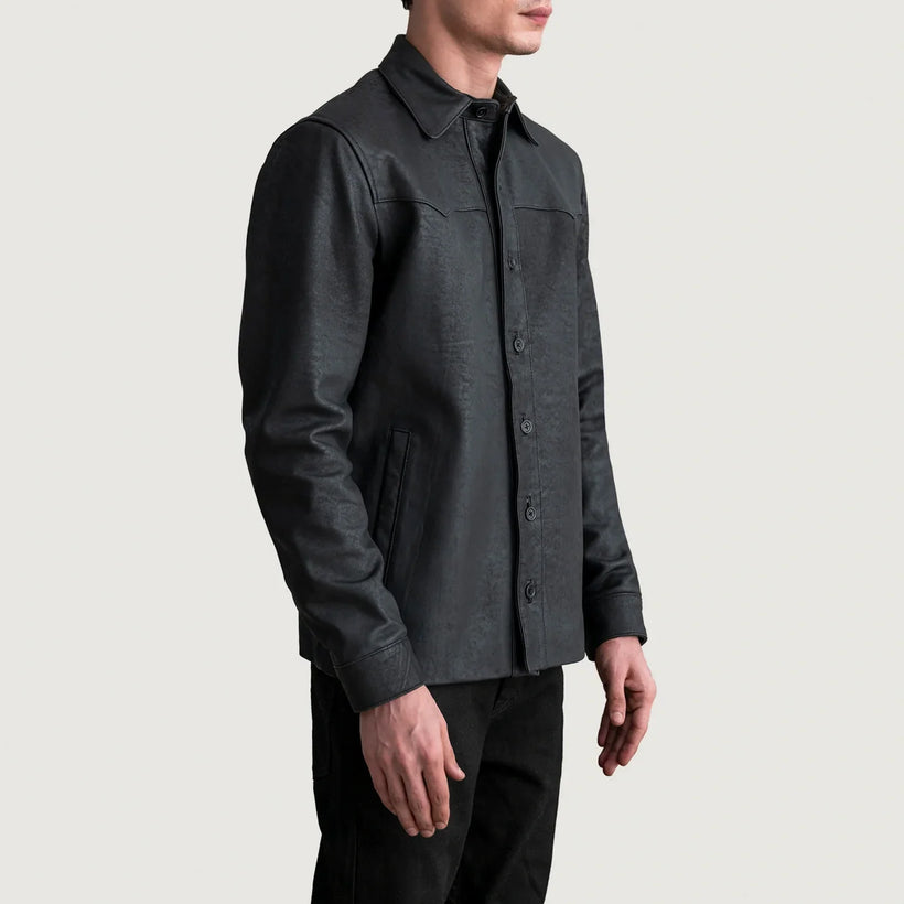 Bronco Tumbled أسود Leather Shirt رجالي