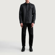
تفاصيل مقربة of Shirt & Buttons Hardware on Bronco Tumbled أسود Leather Shirt رجالي