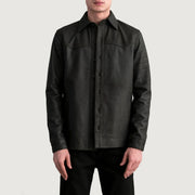 Bronco Tumbled بني Leather Shirt رجالي in Tumbled Brown Sheepskin Leather - Front Profile View &amp; Tailored Silhouette | Buy Online