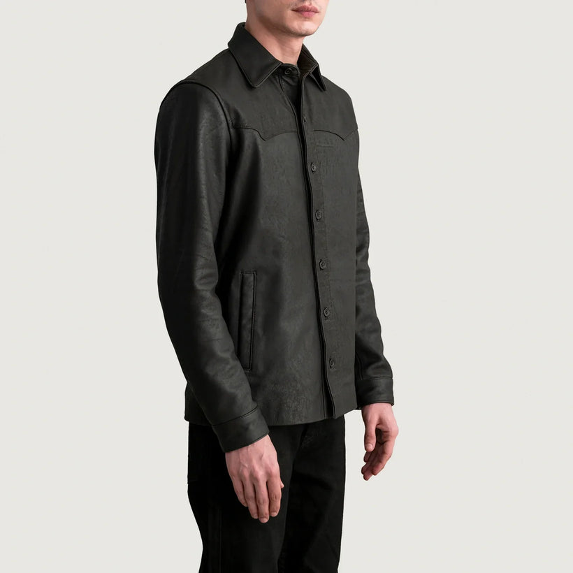 Bronco Tumbled بني Leather Shirt رجالي