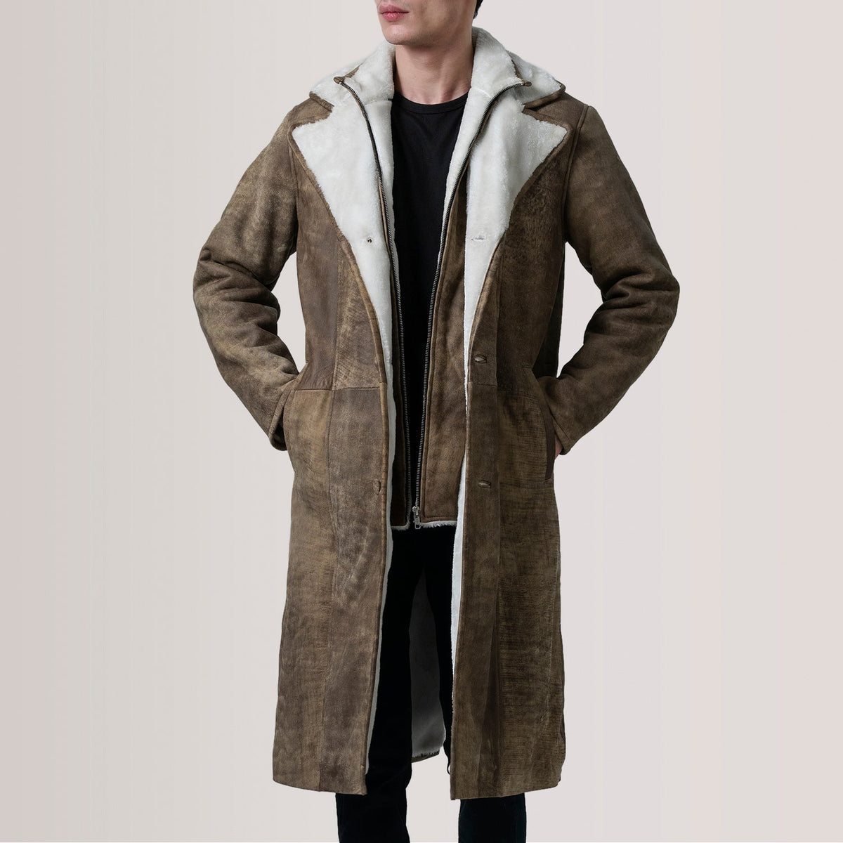 Erica Shearling معطف جلد فاخر نسائي - عرض أمامي وقَصّة مفصلة أنيقة | شراء أونلاين عبر المتجر الرسمي