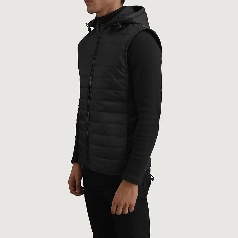 Carlo أسود Hooded Puffer Vest رجالي