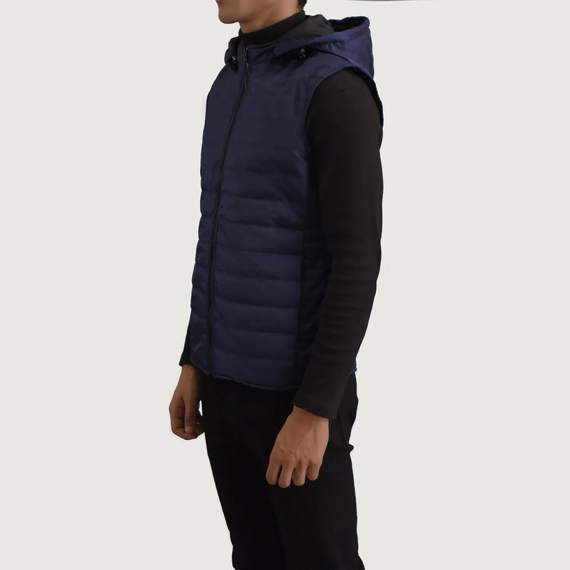 Carlo أزرق Hooded Puffer Vest رجالي