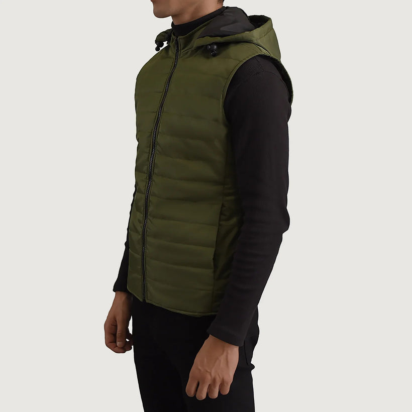 Carlo أخضر Hooded Puffer Vest رجالي