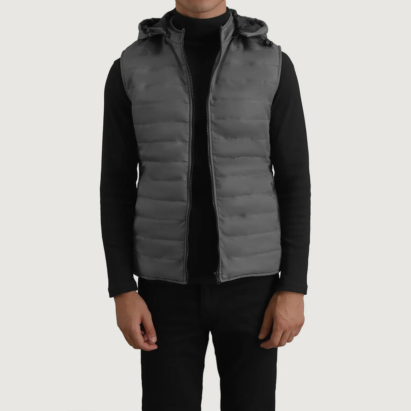 Carlo Grey Hooded Puffer Vest رجالي