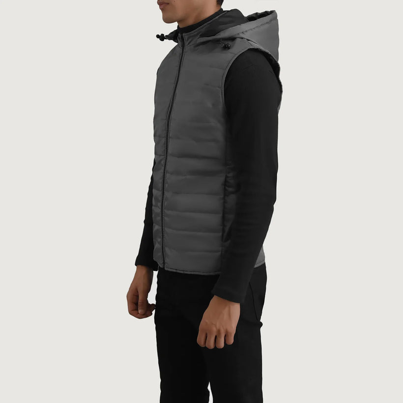 Carlo Grey Hooded Puffer Vest رجالي