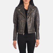 
Carolyn Quilted Distressed Brown Biker Jacket in Distressed Brown Goatskin Leather - عرض أمامي وقَصّة مفصلة أنيقة | شراء أونلاين عبر المتجر الرسمي