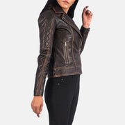 
Vintage Brown Goatskin Leather Biker Jacket - عرض خلفي يوضح تفصيل الأكتاف المتقن والحاشية النظيفة