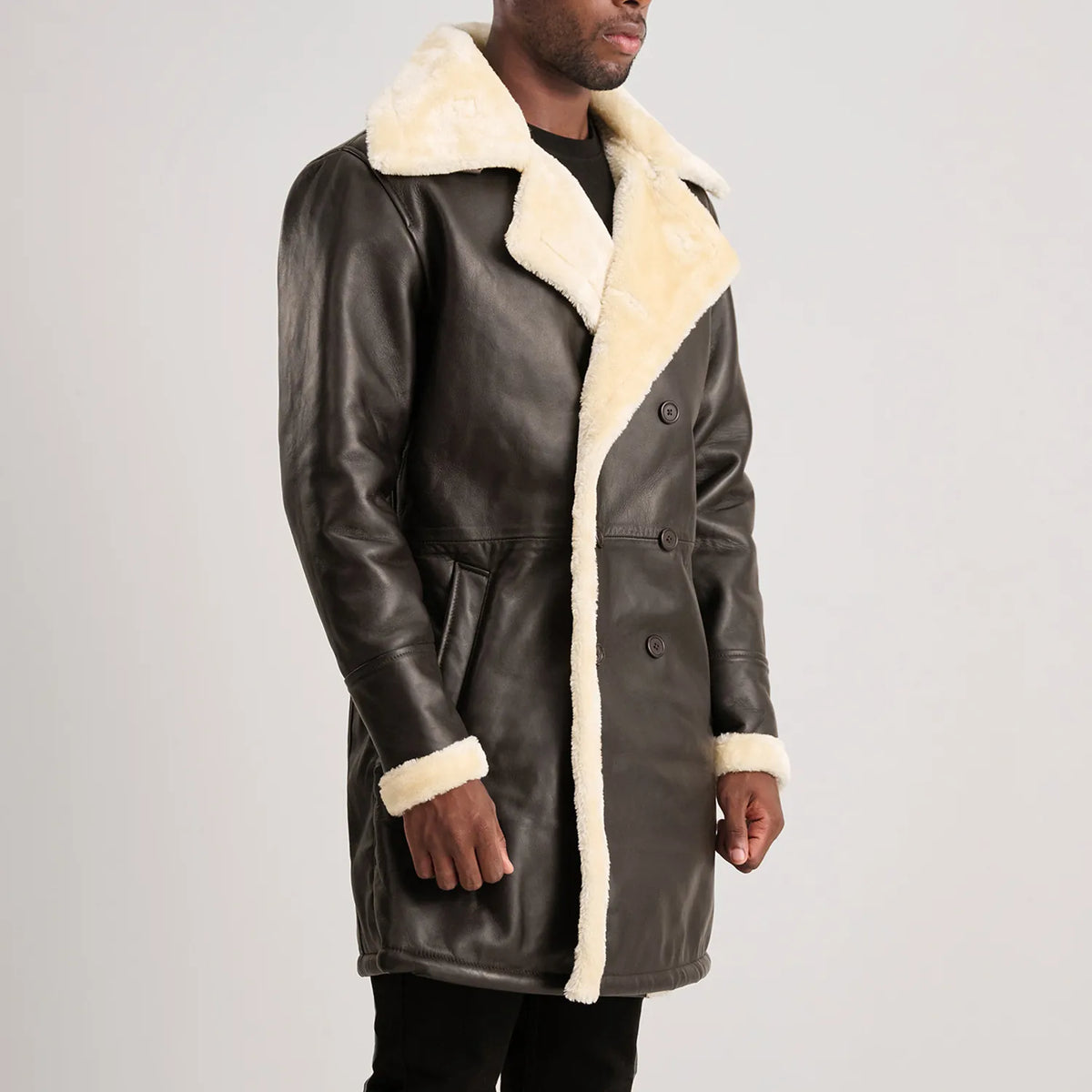 
Charles معطف جلد فاخر بني Shearling معطف جلد فاخر رجالي - Natural Daylight Drape