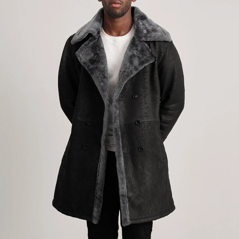 Charles معطف جلد فاخر بني Shearling معطف جلد فاخر رجالي