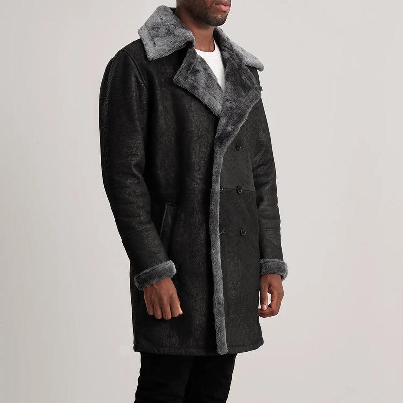 Charles معطف جلد فاخر بني Shearling معطف جلد فاخر رجالي