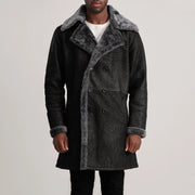 
تفاصيل مقربة of Notch & Button Hardware on Charles Brown Suede Leather Shearling Double-Breasted Coat