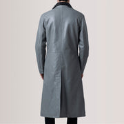 
تفاصيل مقربة of Notch & Button Hardware on Charlton Grey Leather Single Breasted معطف جلد فاخر رجالي For Men