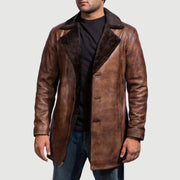 Men's Cinnamon Distressed Leather Fur معطف جلد رجالي in Distressed Brown Sheepskin Burnishing - Front Profile View &amp; Tailored Silhouette | Buy Online
