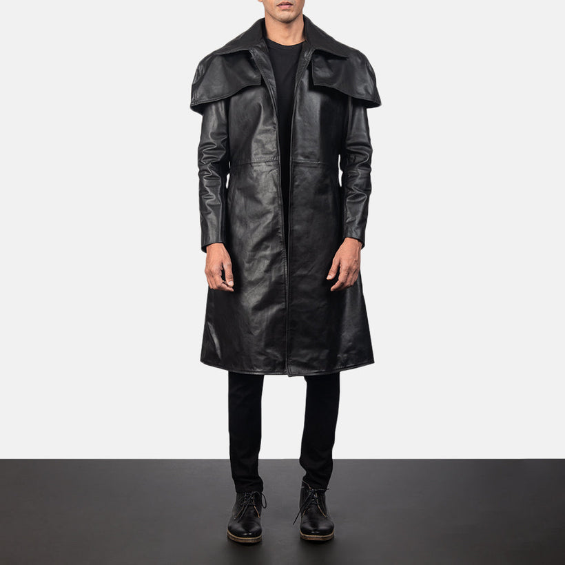 Classic أسود Leather Duster رجالي