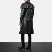 Men's Classic أسود Leather Duster رجالي - Lateral Side Profile View Showing Sleeve Cut &amp; Athletic Taper Fit