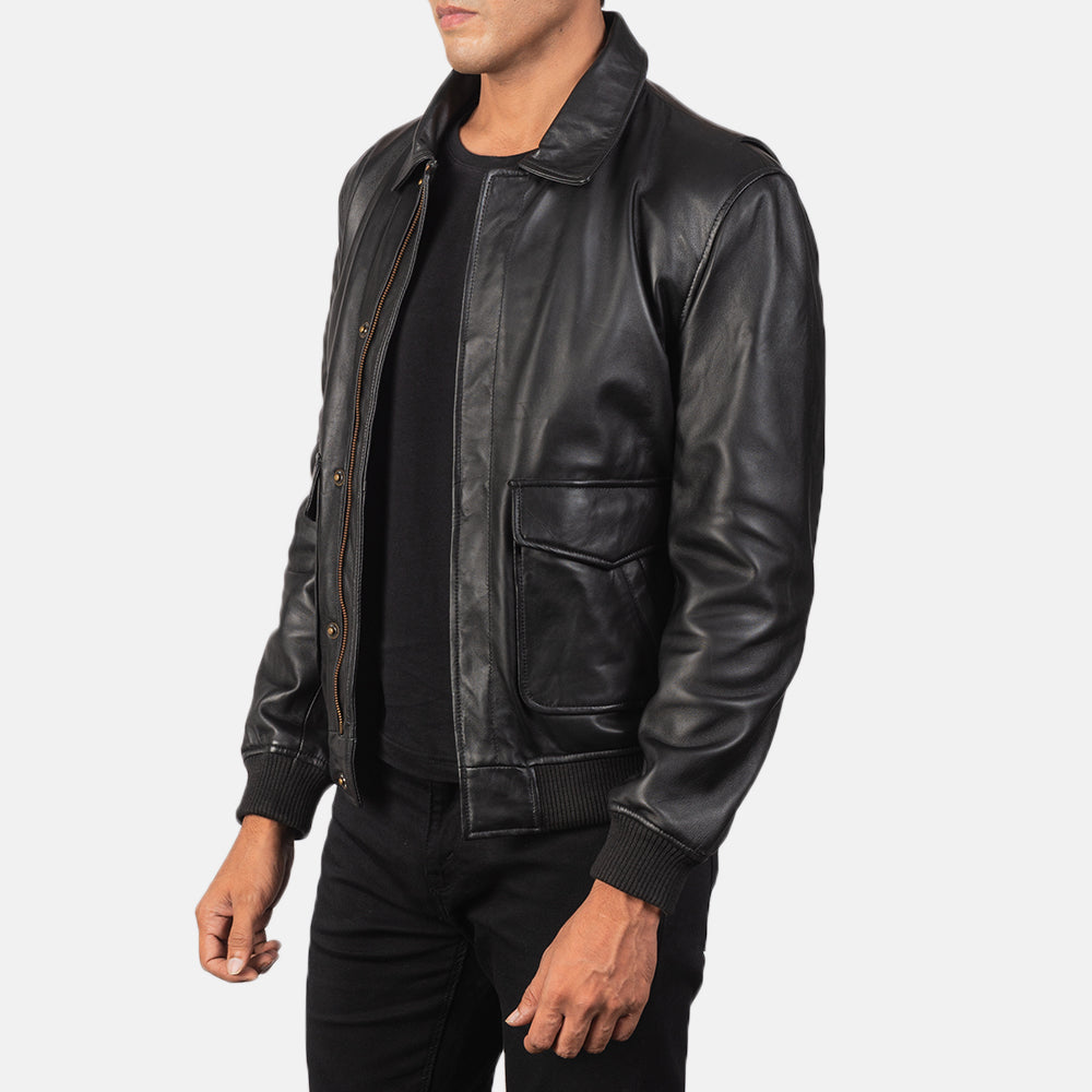 Brown Goatskin Suede Bomber Jacket - Back View Showing Tailored Shoulder Fit &amp; Clean Hemline