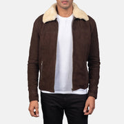 Men's Coffner بني Shearling Fur جاكيت جلد رجالي in Distressed Brown Goatskin Suede - Front Profile View &amp; Tailored Silhouette | Buy Online
