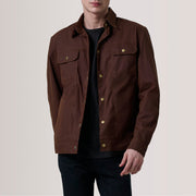 Colberto بني Waxed Canvas Trucker جاكيت جلد رجالي For Men in Brown Waxed Cotton Canvas - Front Profile View &amp; Tailored Silhouette | Buy Online