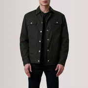 Colberto Olive Waxed Canvas Trucker جاكيت جلد رجالي For Men in Olive Waxed Cotton Canvas - Front Profile View &amp; Tailored Silhouette | Buy Online