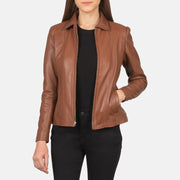 Women Colette بني جاكيت جلد نسائي in Brown Sheepskin Leather - Front Profile View &amp; Tailored Silhouette | Buy Online