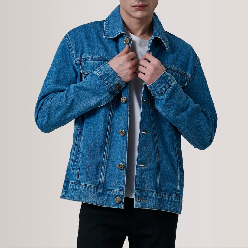 Conard أزرق Denim Trucker جاكيت جلد رجالي