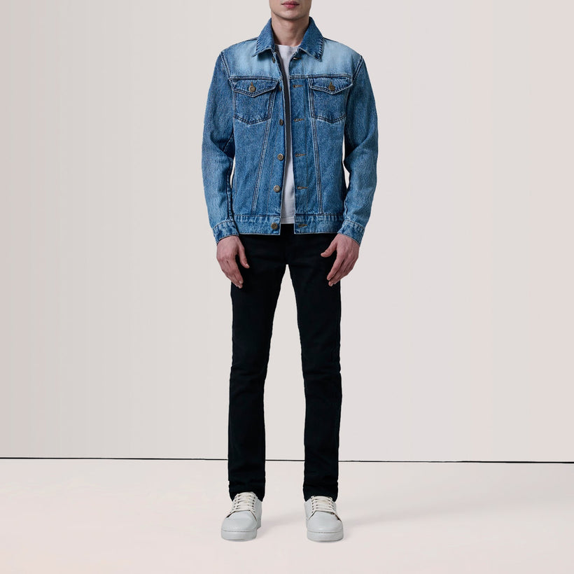 Conard Ice أزرق Denim Trucker جاكيت جلد رجالي