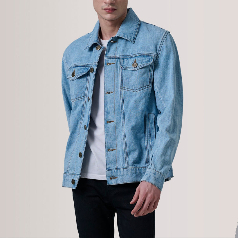 Conard Light أزرق Denim Trucker جاكيت جلد رجالي