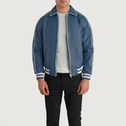 
Cooper أزرق Leather Varsity جاكيت جلد رجالي in Blue Sheepskin Leather - عرض أمامي وقَصّة مفصلة أنيقة | شراء أونلاين عبر المتجر الرسمي