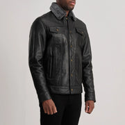 Black Sheepskin Leather Aviator Jacket - Back View Showing Tailored Shoulder Fit &amp; Clean Hemline