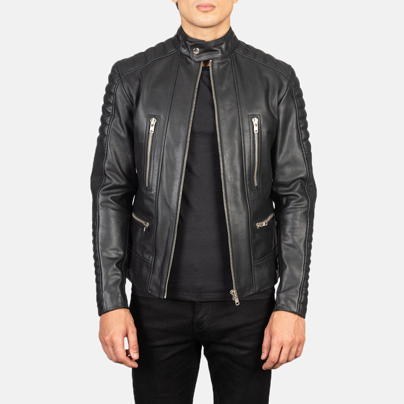Men's Damian Grey Suede Biker Jacket in Grey Sheepskin Suede - Front Profile View & Tailored Silhouette | Buy Online