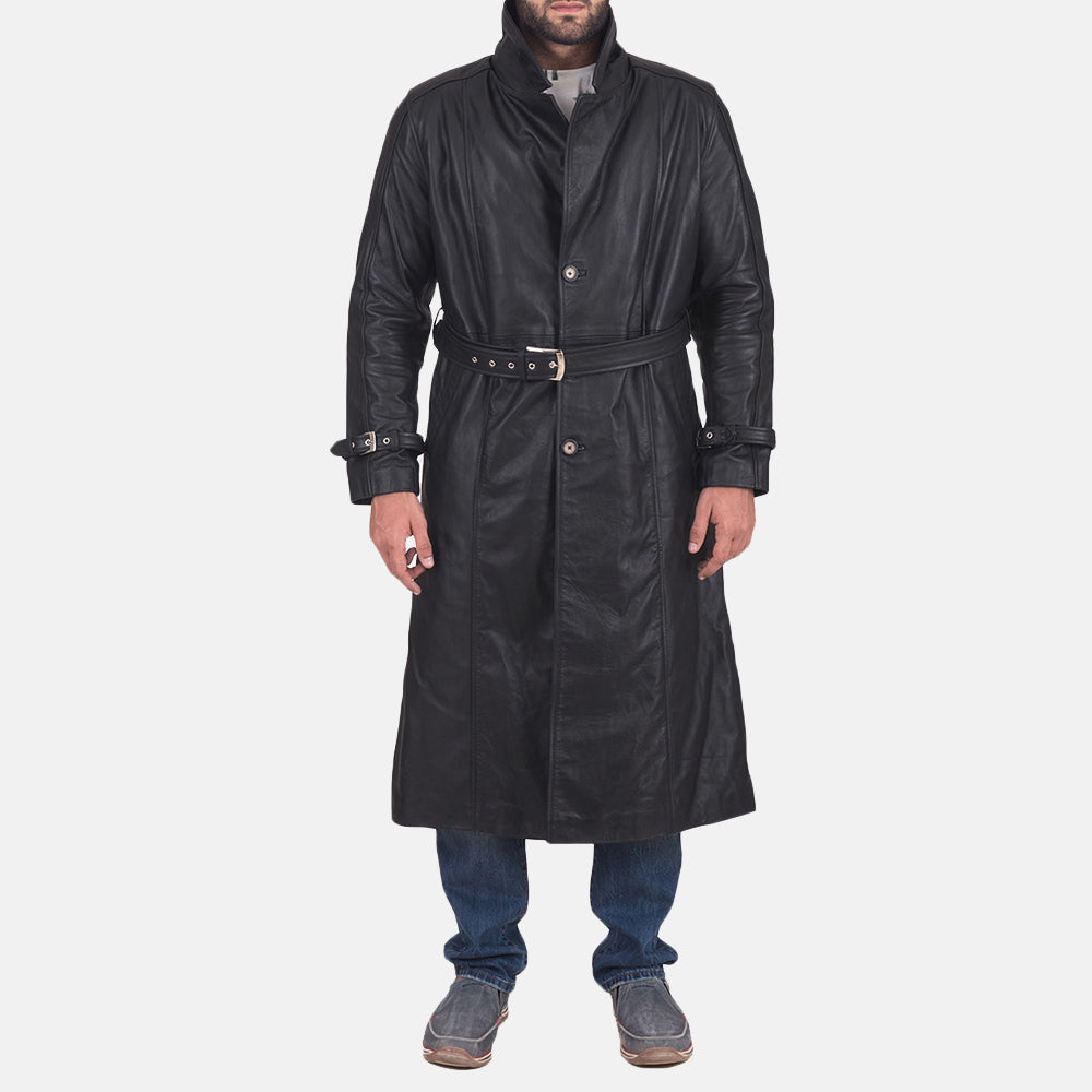 
Daniel أسود معطف ترنش جلد رجالي in Black Cowhide Leather - عرض أمامي وقَصّة مفصلة أنيقة | شراء أونلاين عبر المتجر الرسمي