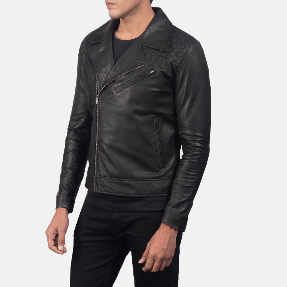 Distressed Brown Goatskin Leather Biker Jacket - عرض خلفي يوضح تفصيل الأكتاف المتقن والحاشية النظيفة