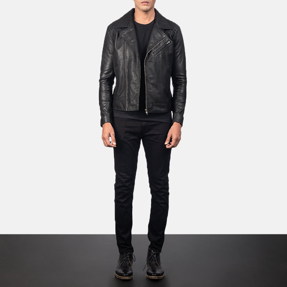 تفاصيل مقربة of Notch & Zipper Hardware on Danny Quilted Brown Leather Biker Jacket
