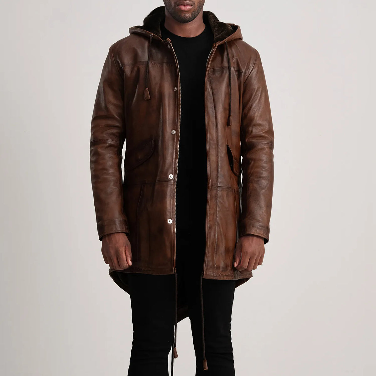 Tailored Rib Cuffs &amp; Hem Craftsmanship Construction Detail on Delvin Tan Leather Parka